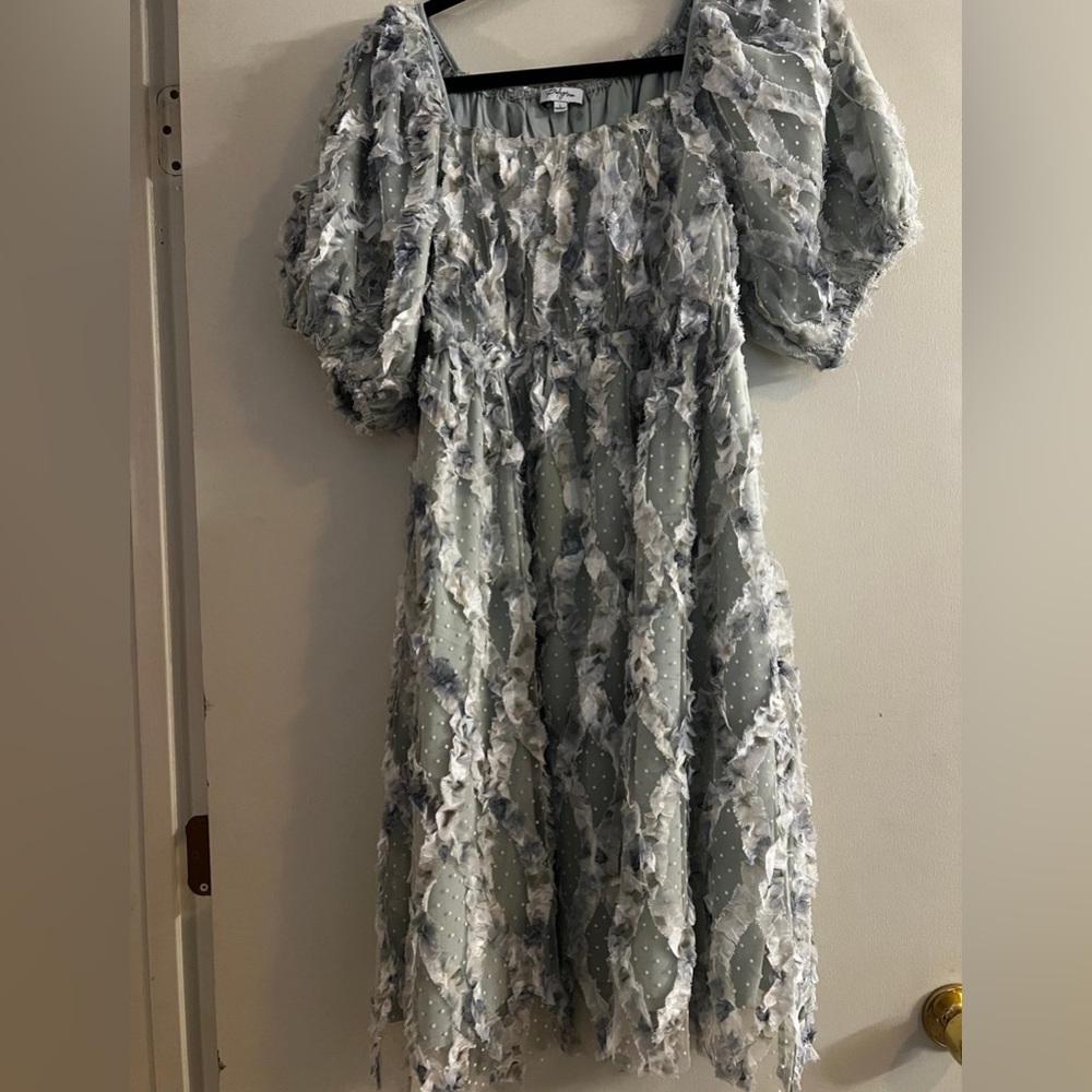 Polagram Floral Lace Dress in Green and Blue